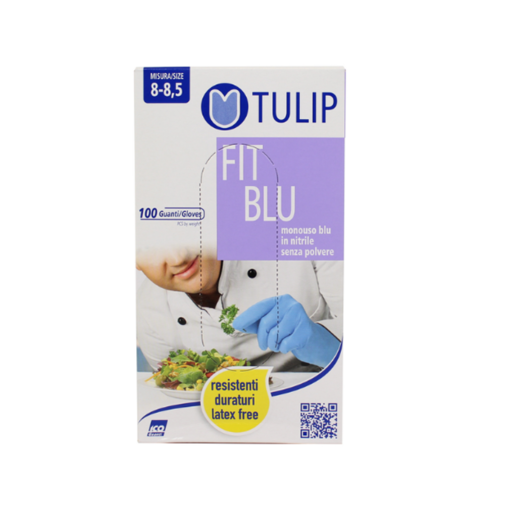 TULIP FIT BLU GUANTI NITRILE BLU SENZA POLVERE MONOUSO 100 PZ TAGLIA 8-8,5